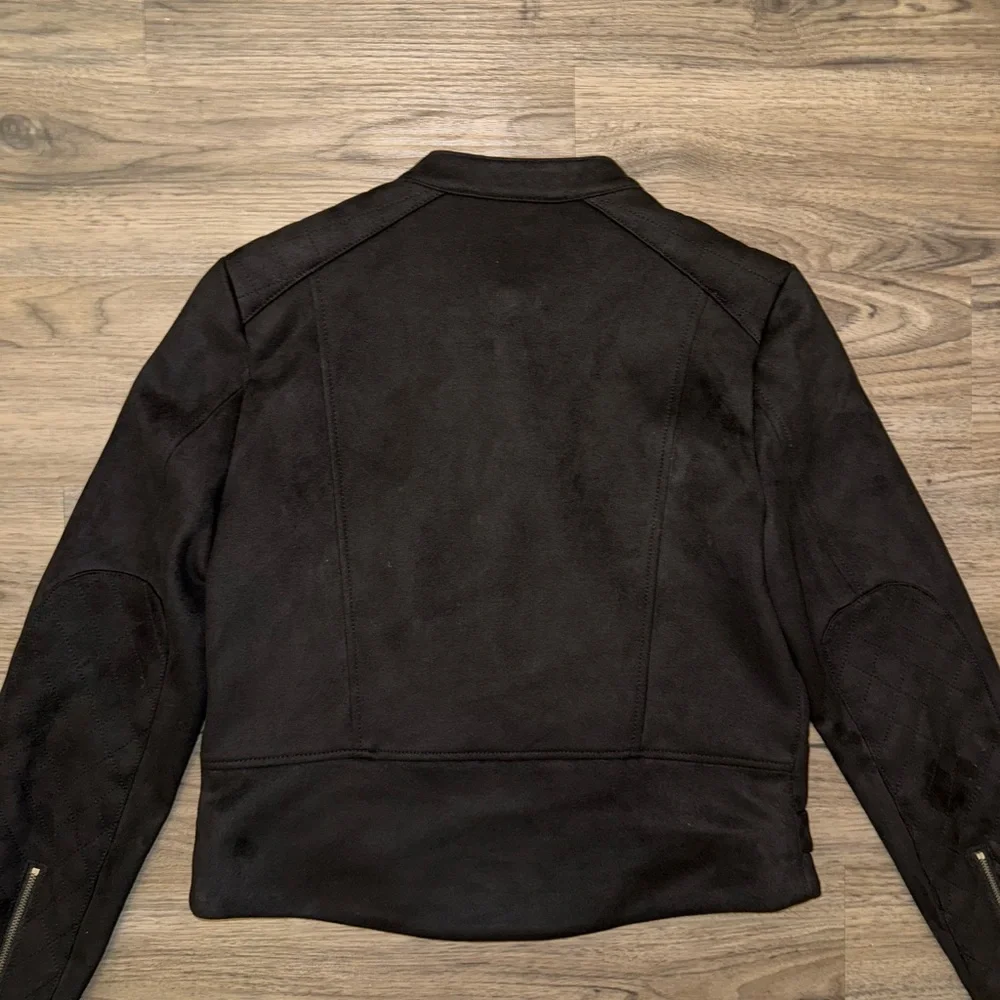 Banana Republic Jacket Womens Black Faux Suede Moto Long Sleeve Pockets size Med - Picture 3 of 4